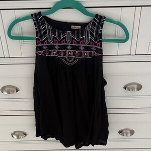 Hollister Navy Blue and Pink Embroidered Tank Top